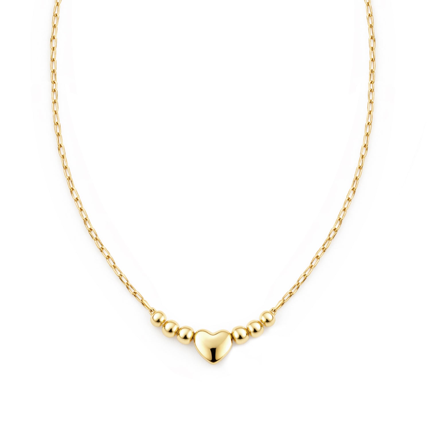 9ct Yellow Gold Heart and Beads on Paperclip Necklace