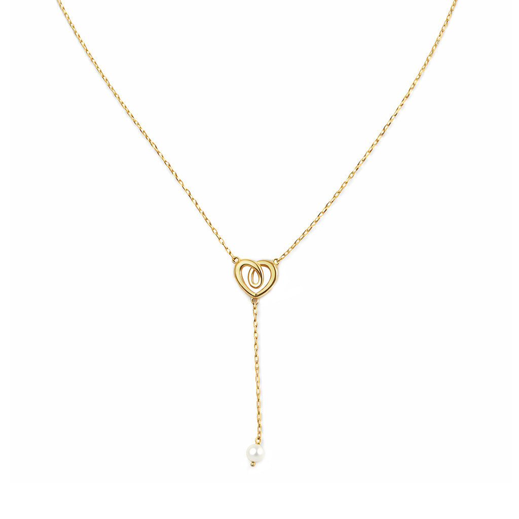 9ct Yellow Gold 18 Inch Heart and Pearl Necklace