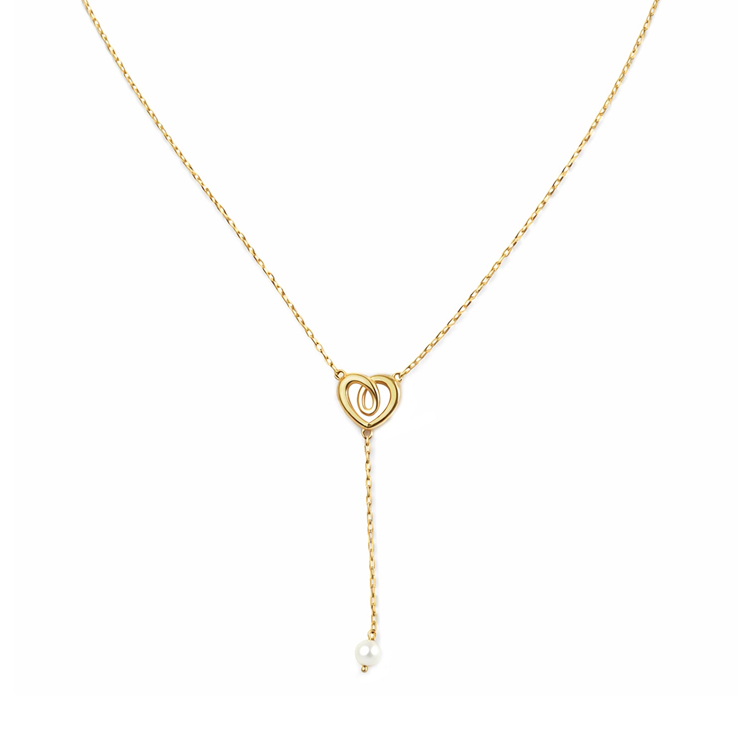 9ct Yellow Gold 18 Inch Heart and Pearl Necklace