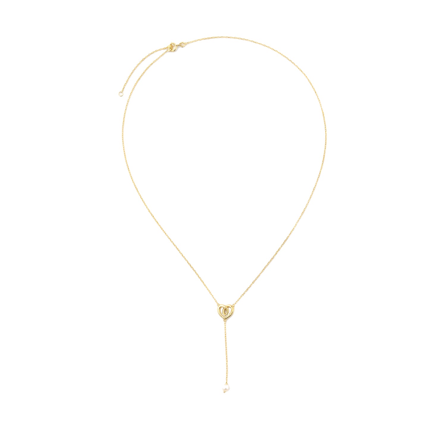 9ct Yellow Gold 18 Inch Heart and Pearl Necklace