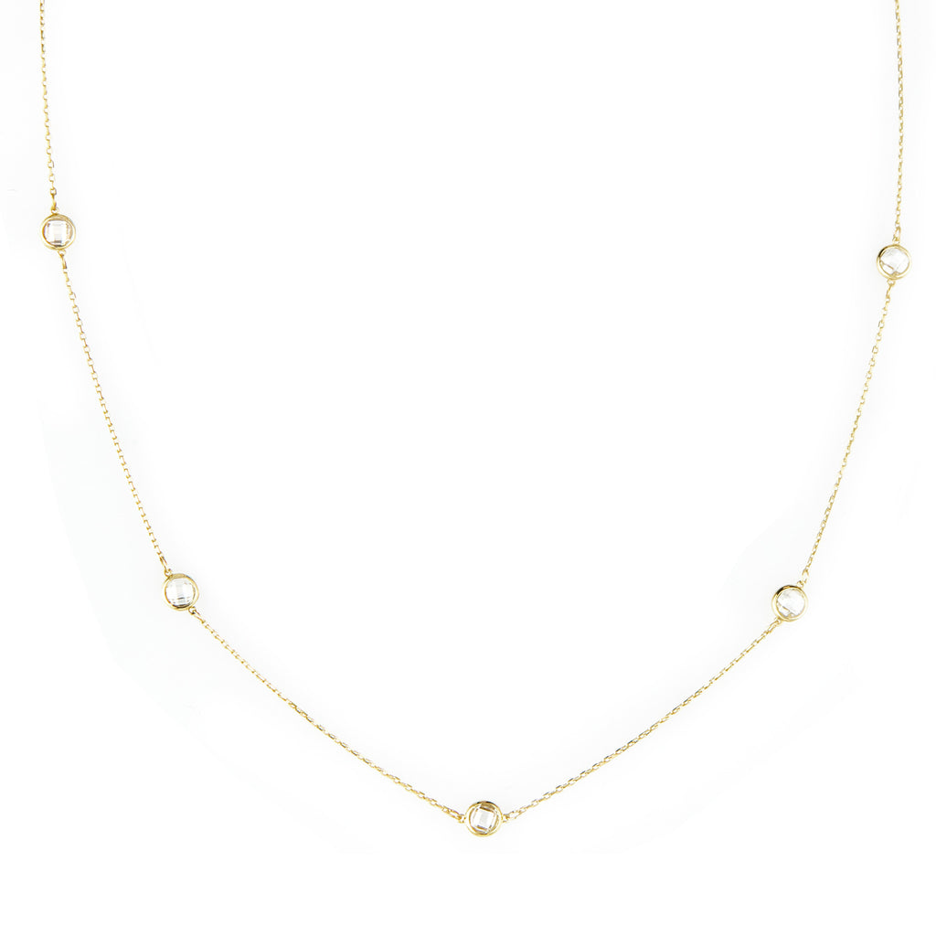 9ct Yellow Gold Stone Cubic Zirconia Station Necklace
