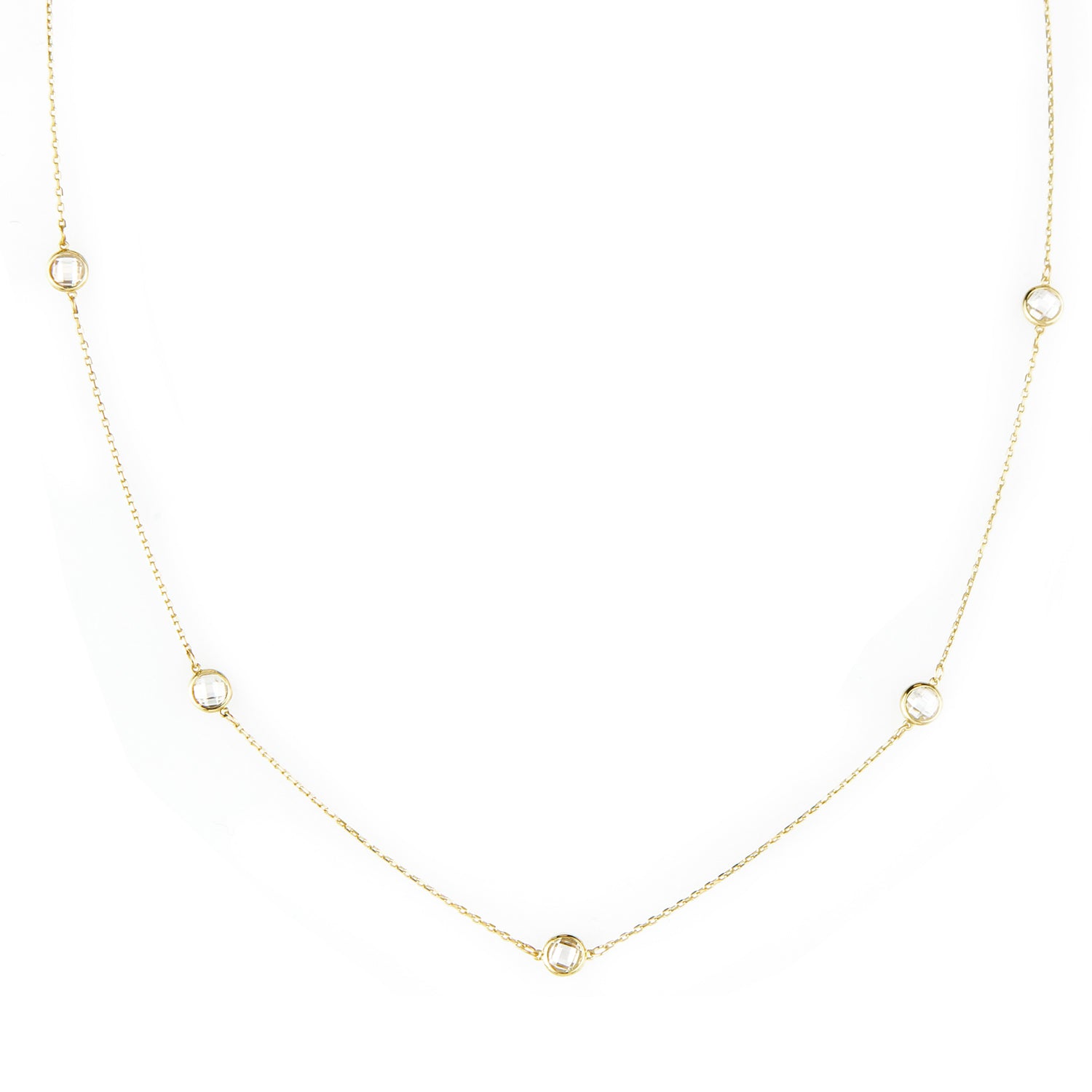 9ct Yellow Gold Stone Cubic Zirconia Station Necklace