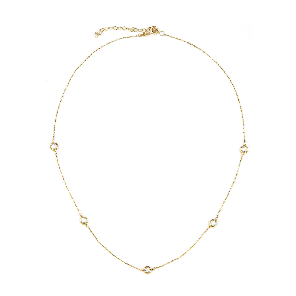 9ct Yellow Gold Stone Cubic Zirconia Station Necklace