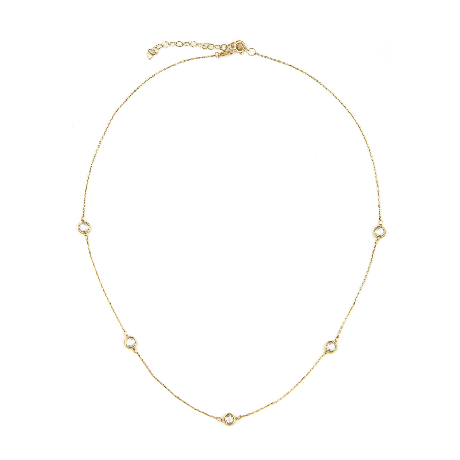 9ct Yellow Gold Stone Cubic Zirconia Station Necklace