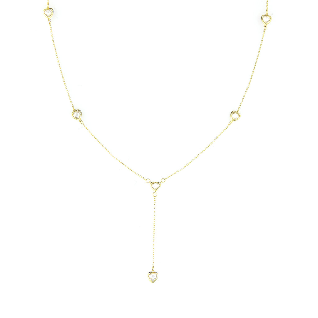9ct Yellow Gold Heart Station Necklace with Cubic Zirconia