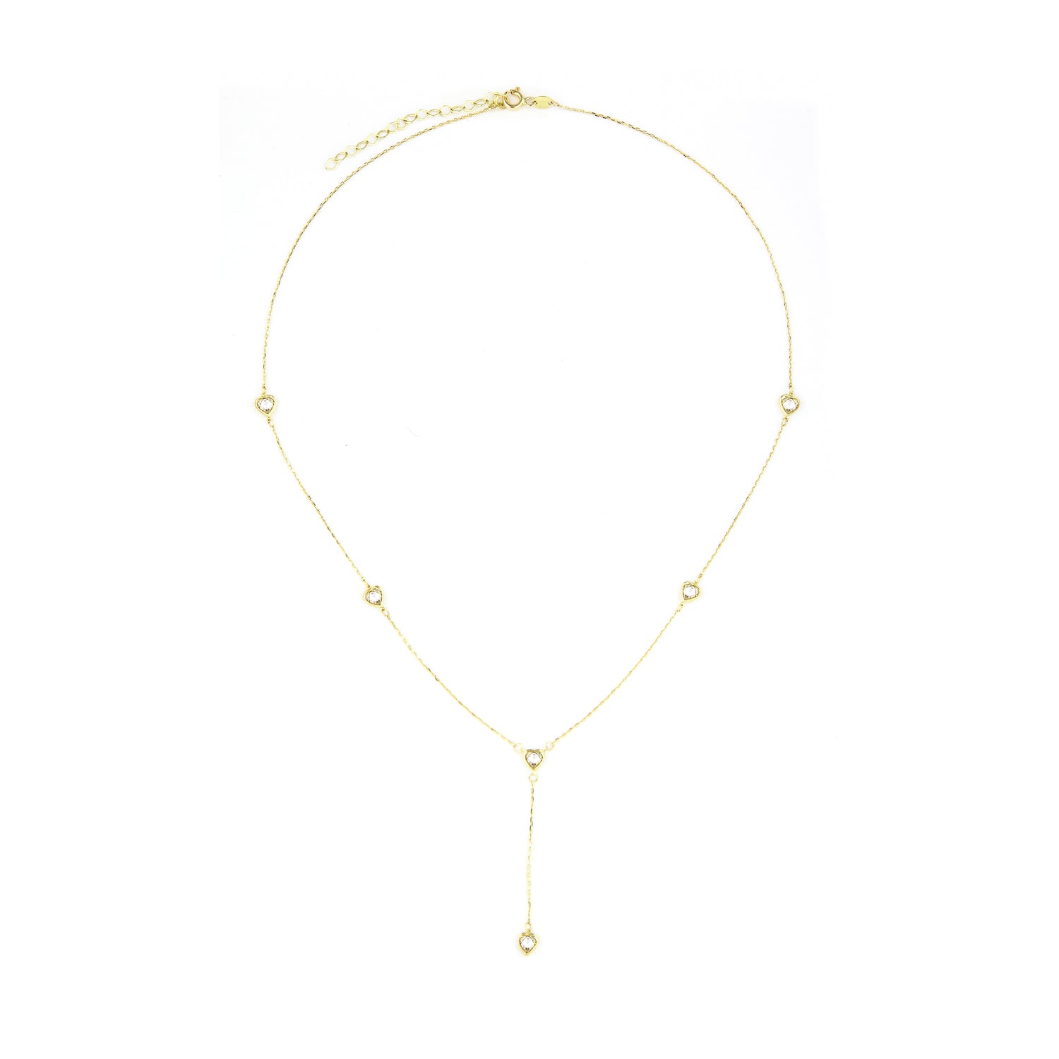 9ct Yellow Gold Heart Station Necklace with Cubic Zirconia
