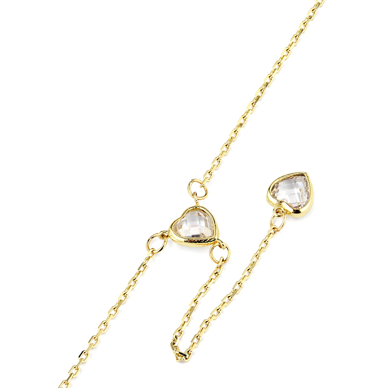 9ct Yellow Gold Heart Station Necklace with Cubic Zirconia