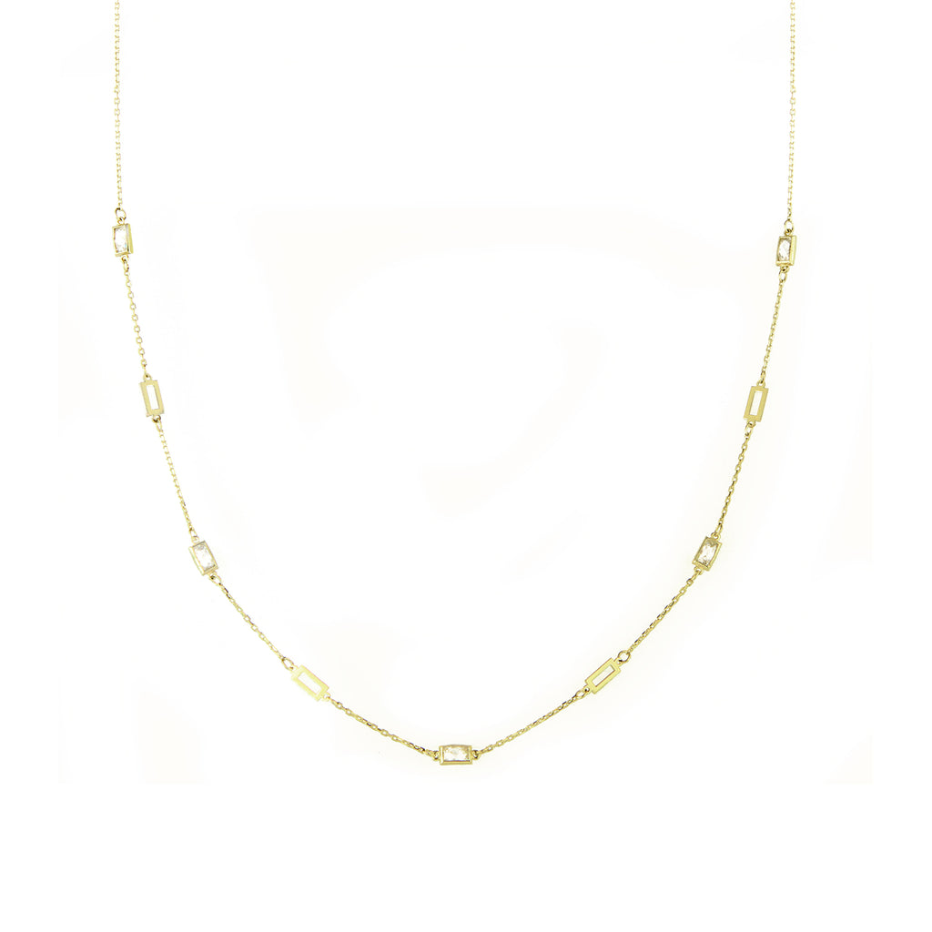 9ct Yellow Gold Emerald Cut Cubic Zirconia Station Necklace