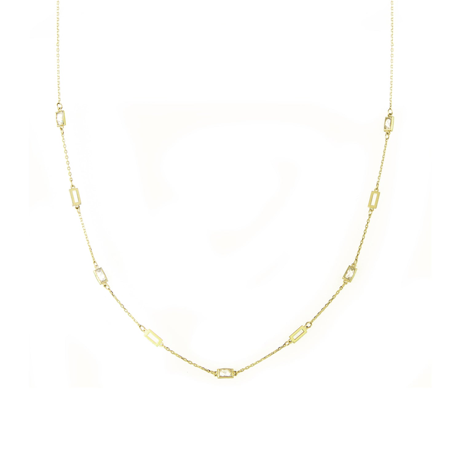 9ct Yellow Gold Emerald Cut Cubic Zirconia Station Necklace