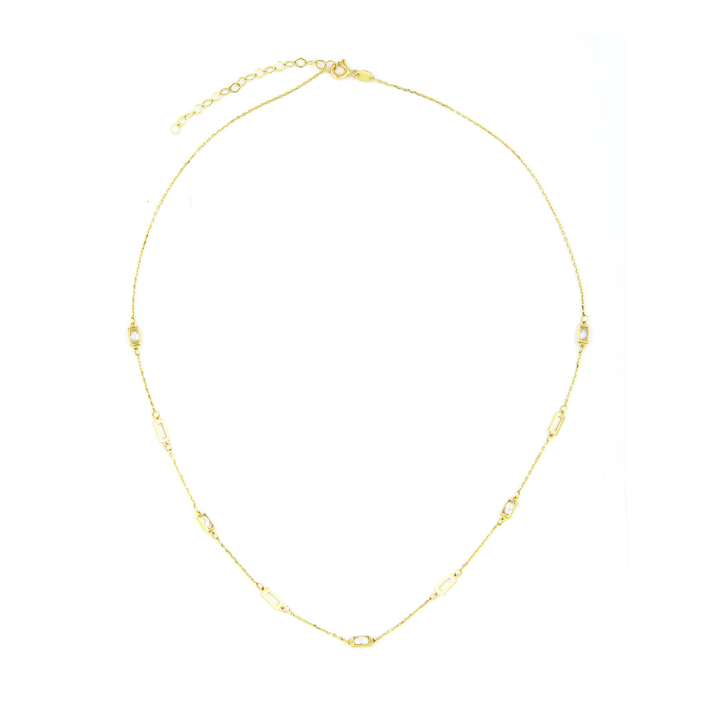 9ct Yellow Gold Emerald Cut Cubic Zirconia Station Necklace