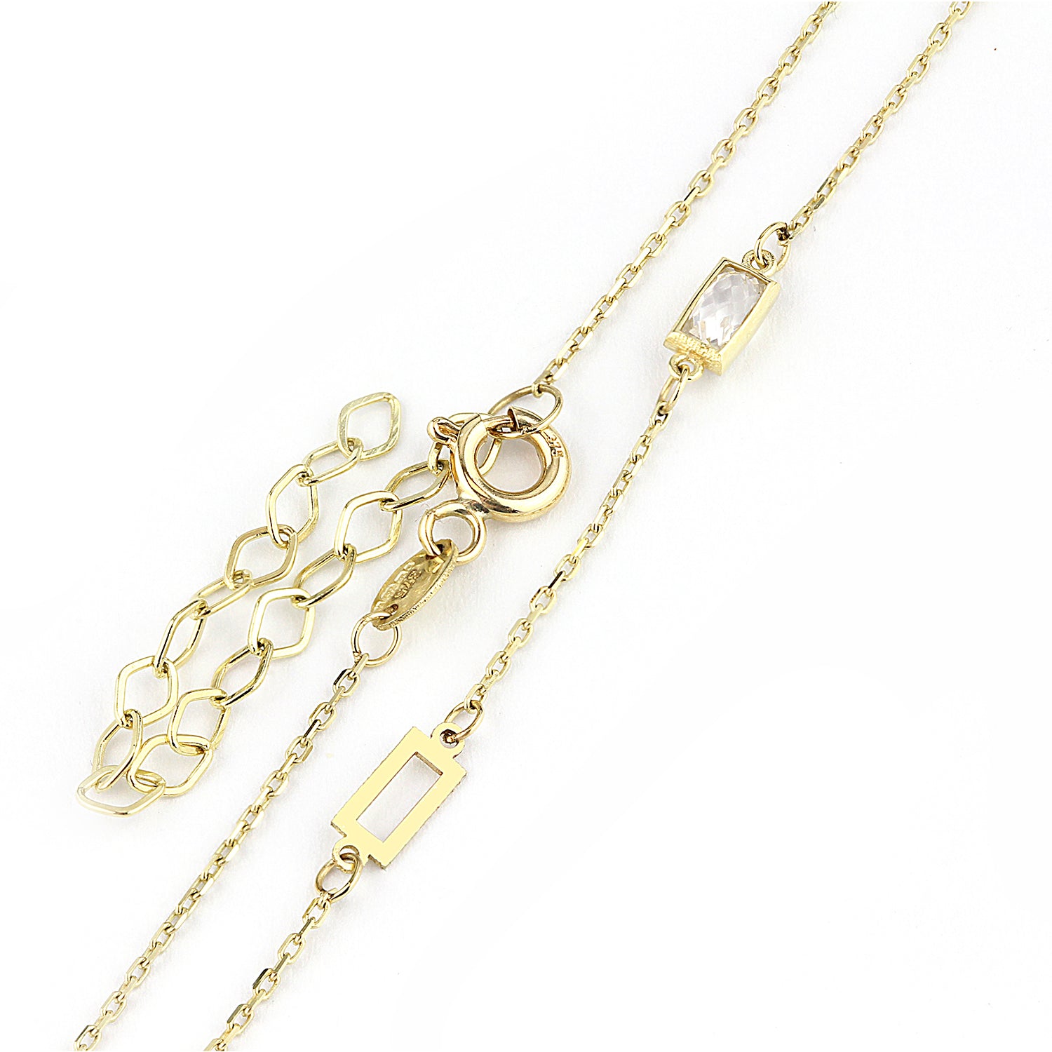 9ct Yellow Gold Emerald Cut Cubic Zirconia Station Necklace