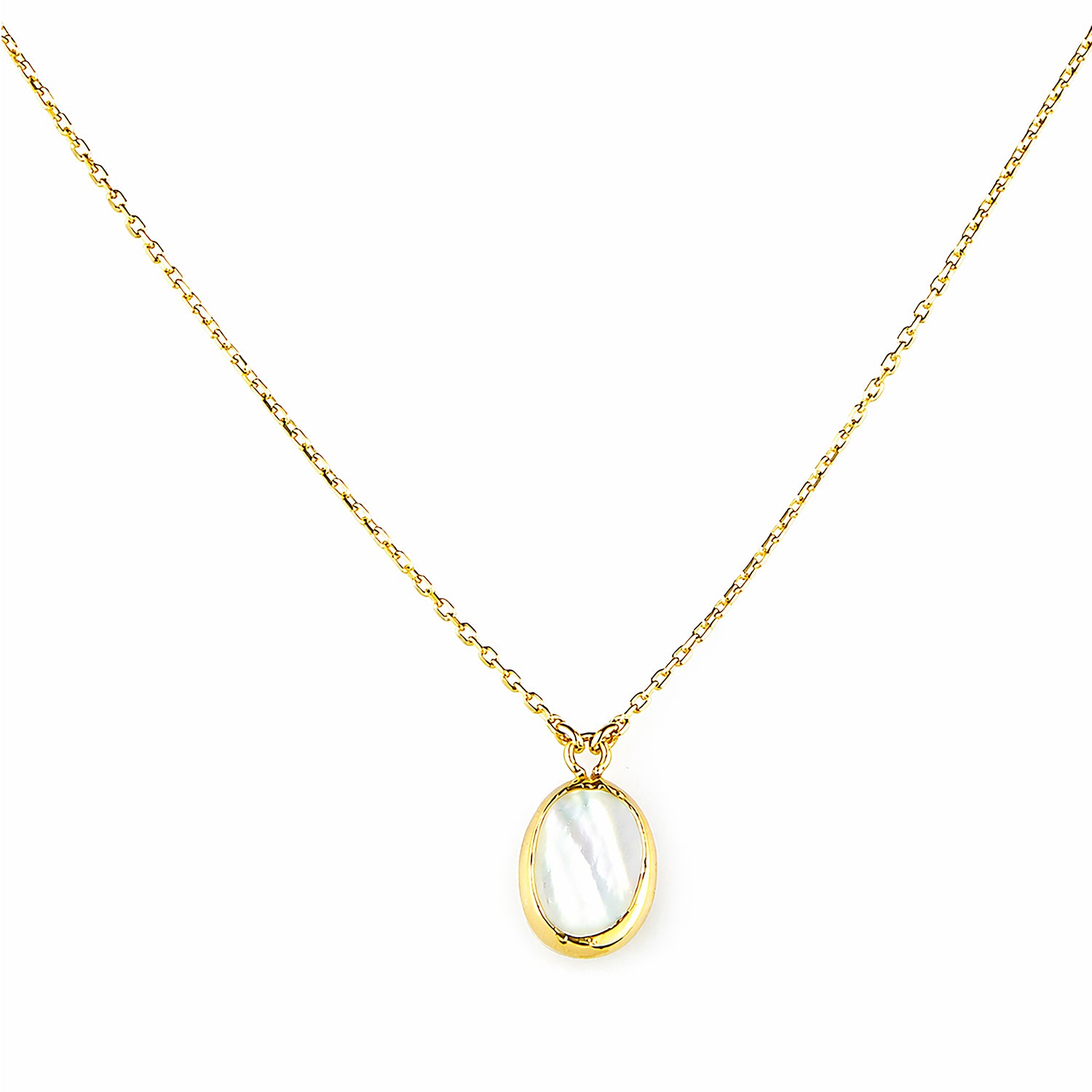 9ct Yellow Gold Oval Mother of Pearl Pendant Necklace with Cubic Zirconia