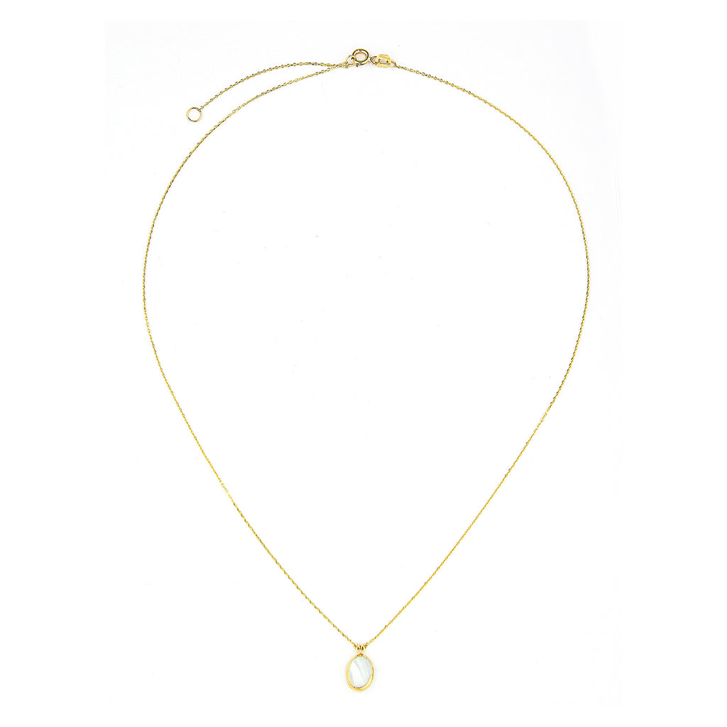 9ct Yellow Gold Oval Mother of Pearl Pendant Necklace with Cubic Zirconia