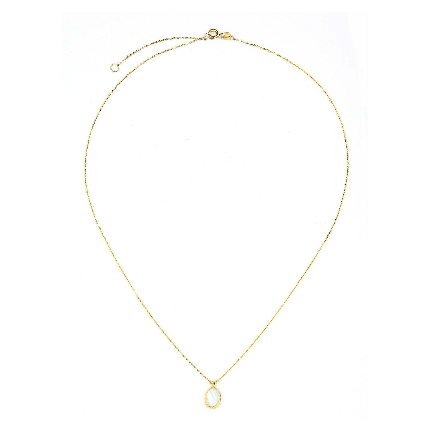 9ct Yellow Gold Oval Mother of Pearl Pendant Necklace with Cubic Zirconia