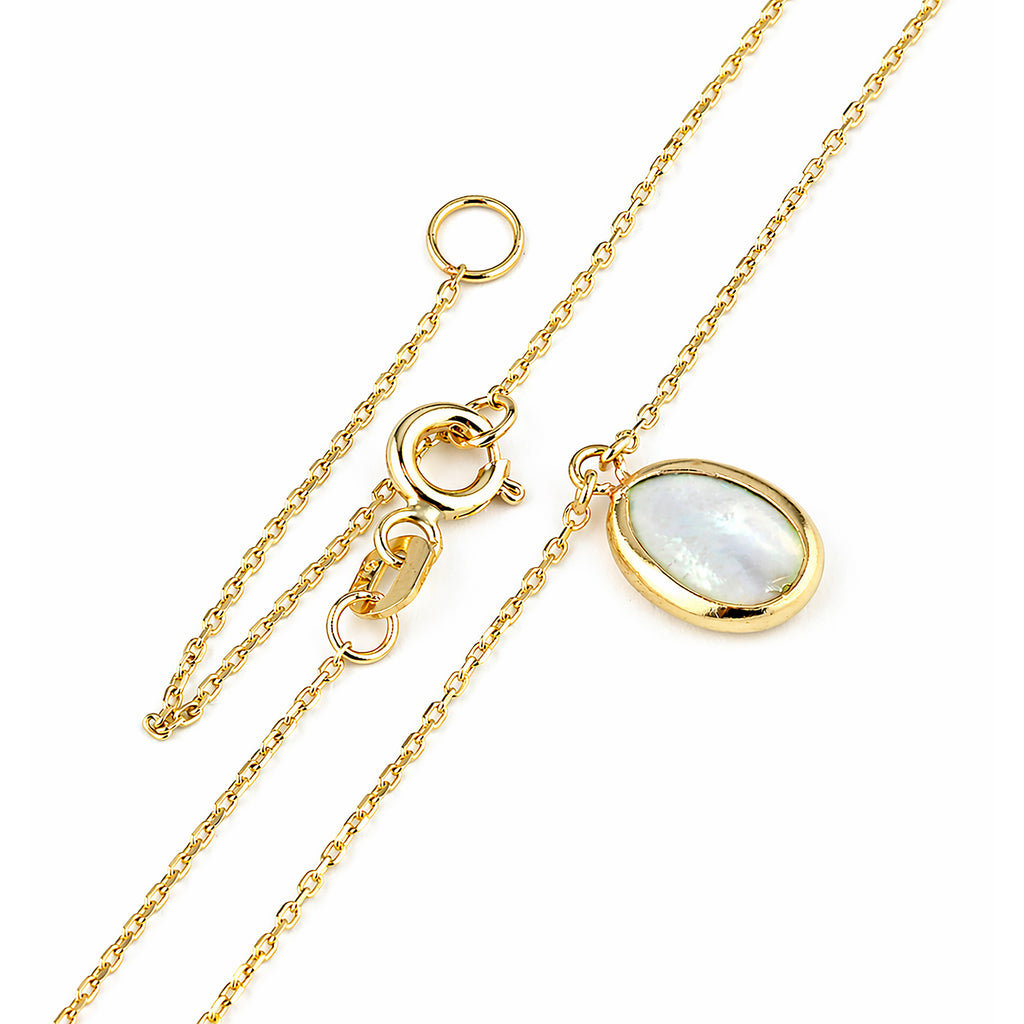 9ct Yellow Gold Oval Mother of Pearl Pendant Necklace with Cubic Zirconia
