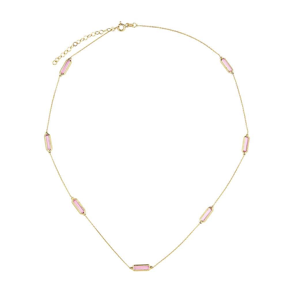 9ct Yellow Gold Pink Baguette Cubic Zirconia Station Necklace
