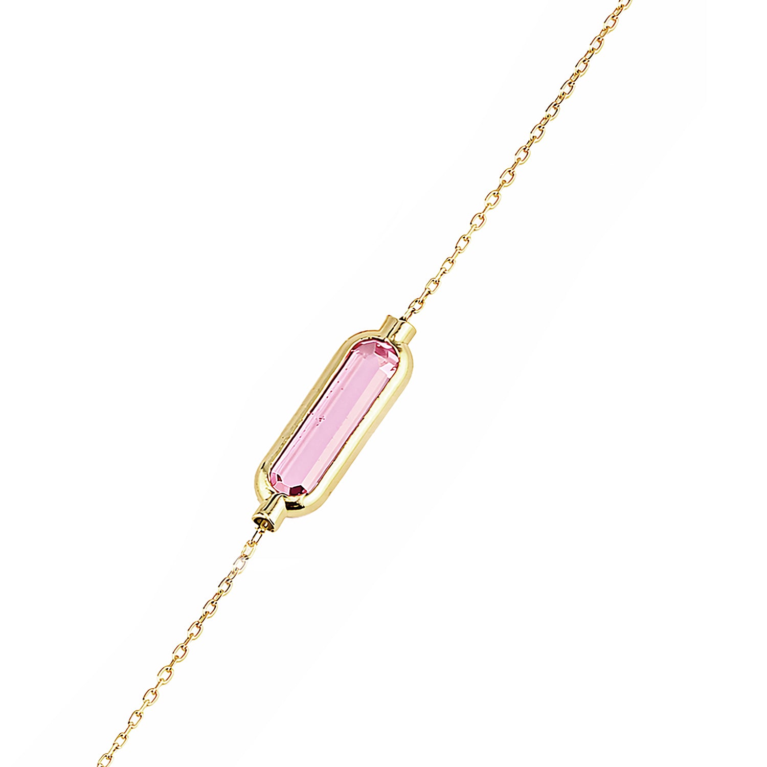 9ct Yellow Gold Pink Baguette Cubic Zirconia Station Necklace