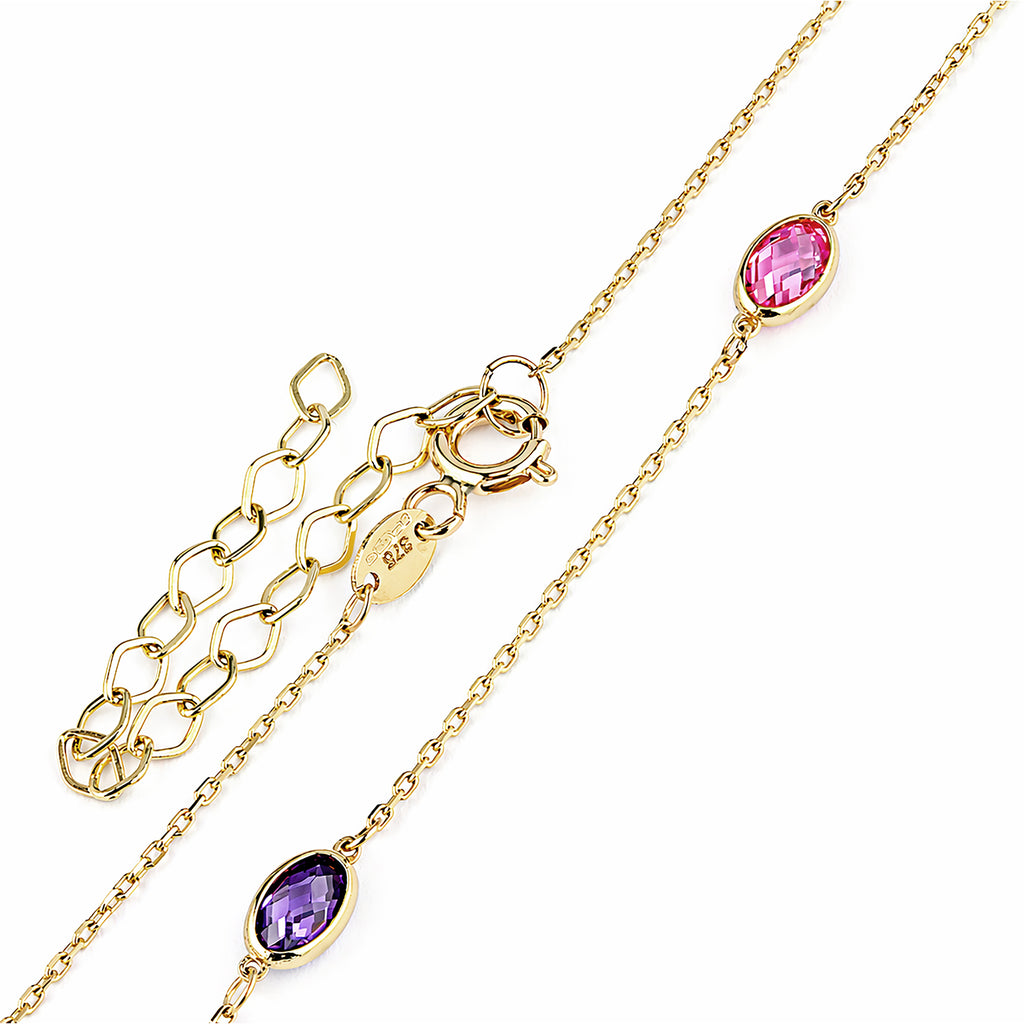 9ct Yellow Gold Multi Colour Oval Cubic Zirconia Station Necklace – Bezel Set