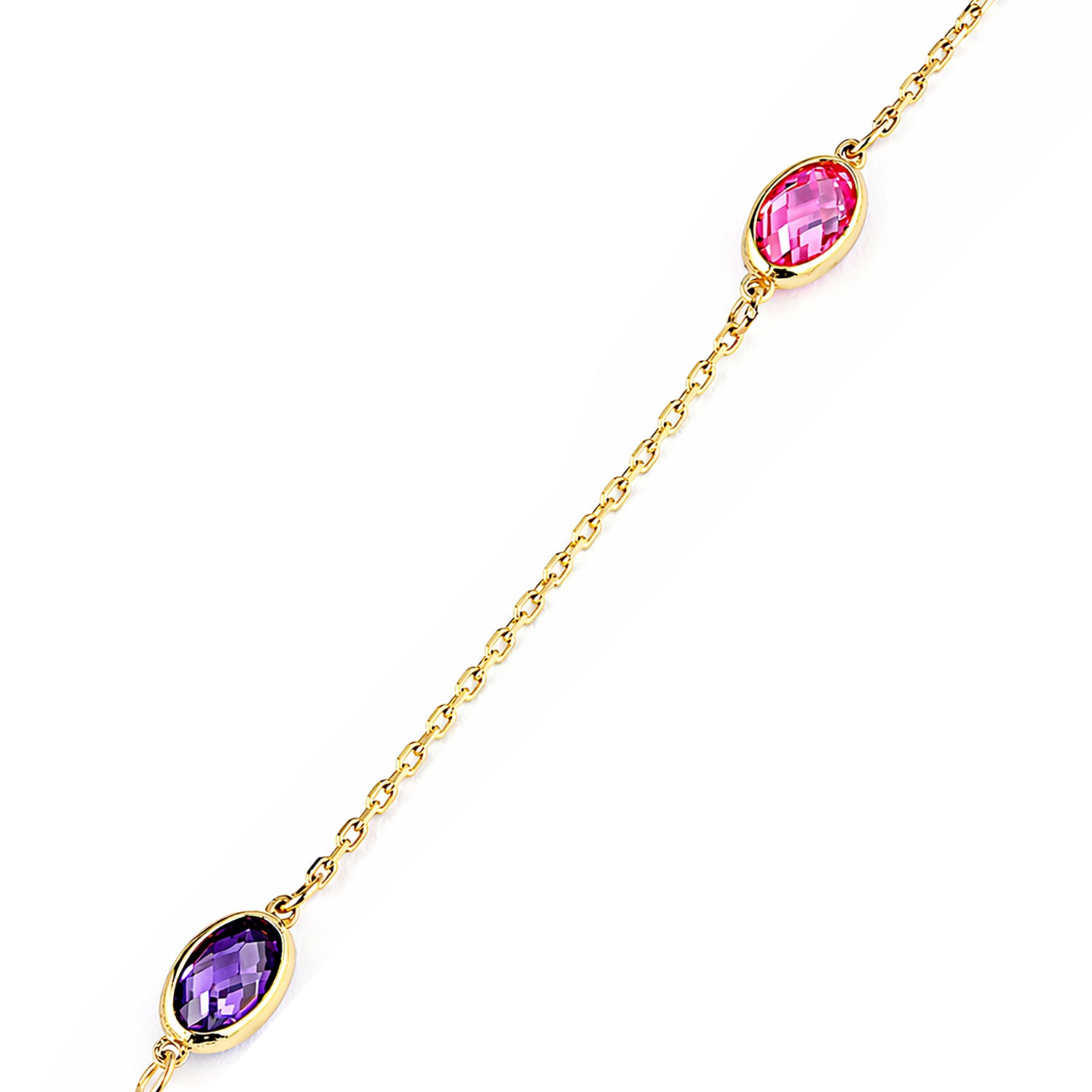 9ct Yellow Gold Multi Colour Oval Cubic Zirconia Station Necklace – Bezel Set