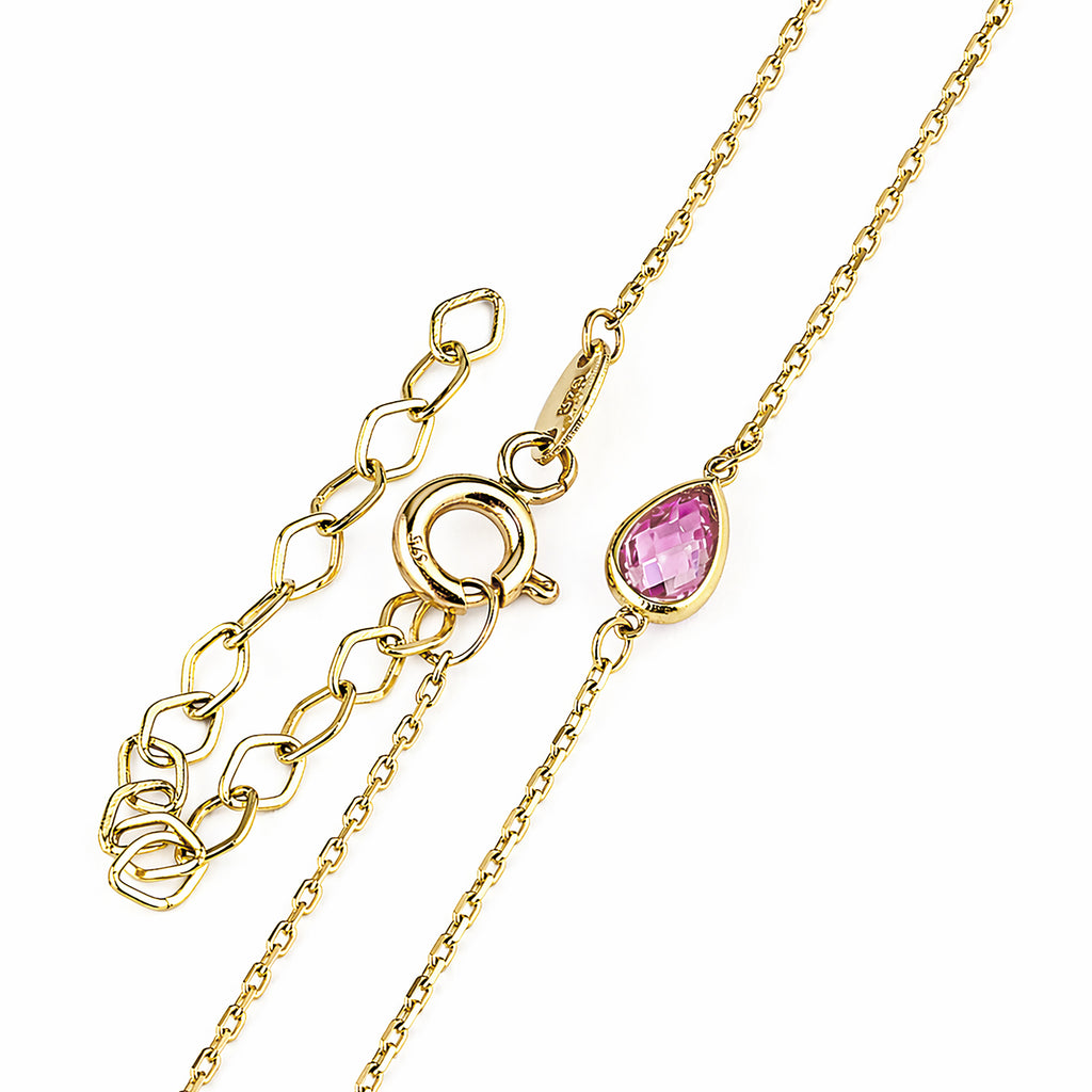 9ct Yellow Gold Multi Colour Pear Cubic Zirconia Station Necklace