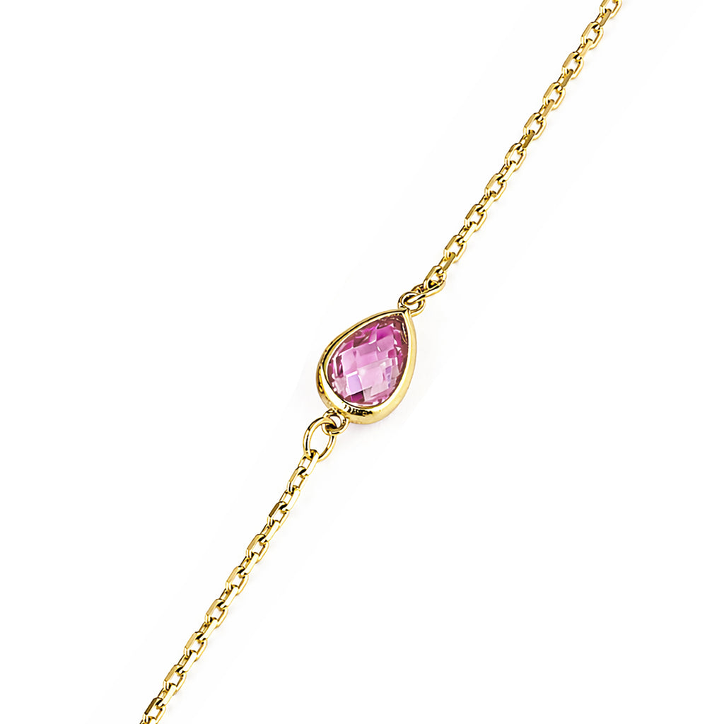 9ct Yellow Gold Multi Colour Pear Cubic Zirconia Station Necklace