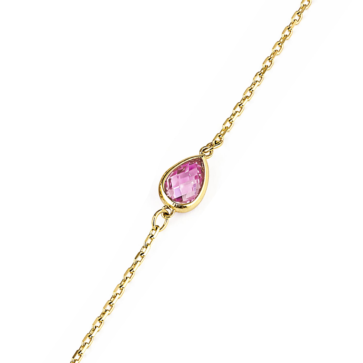 9ct Yellow Gold Multi Colour Pear Cubic Zirconia Station Necklace