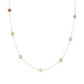 9ct Yellow Gold Multi Colour Cushion Cut Cubic Zirconia Station Necklace