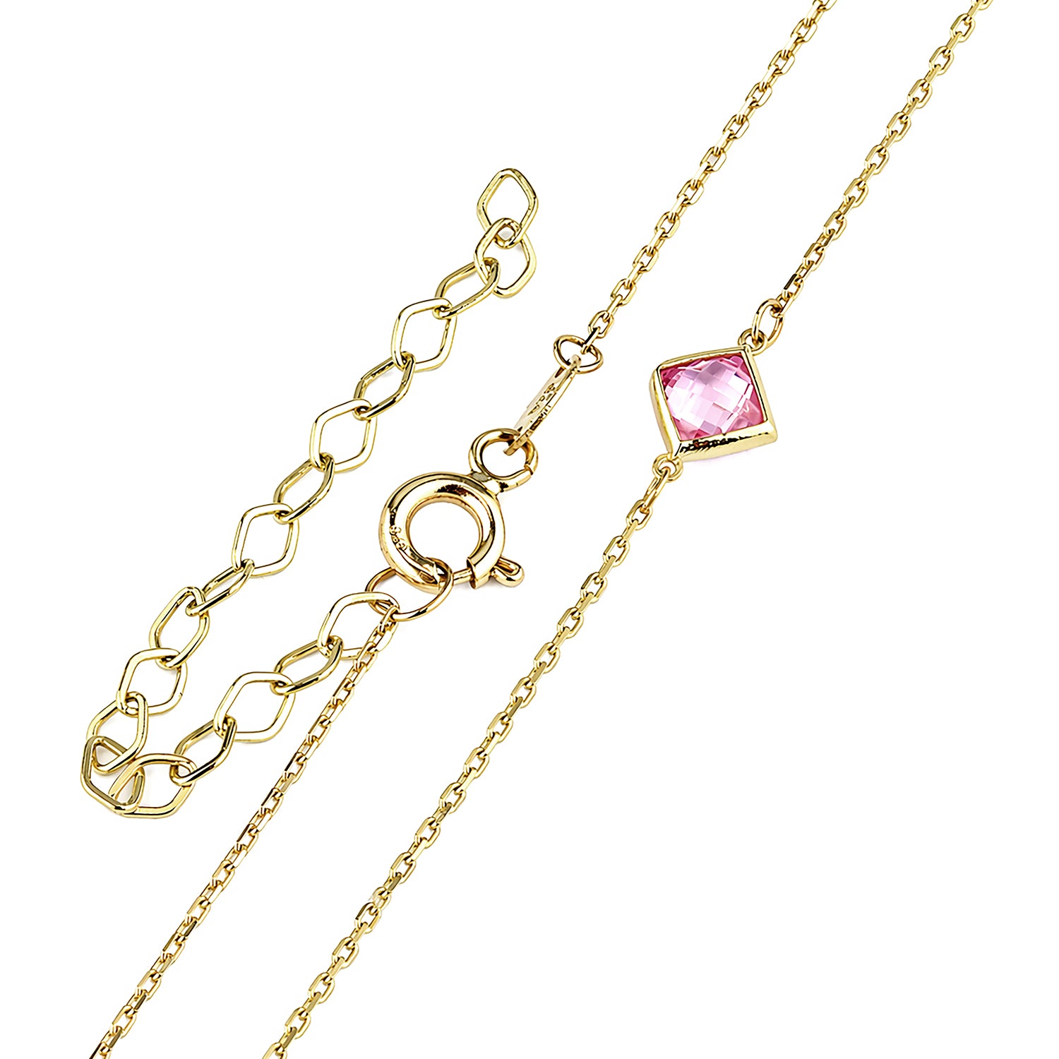 9ct Yellow Gold Multi Colour Cushion Cut Cubic Zirconia Station Necklace