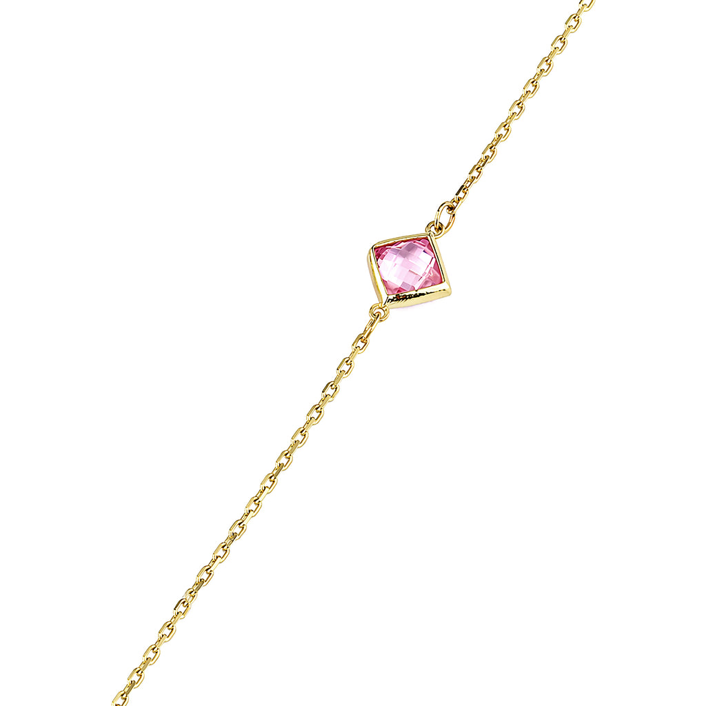 9ct Yellow Gold Multi Colour Cushion Cut Cubic Zirconia Station Necklace