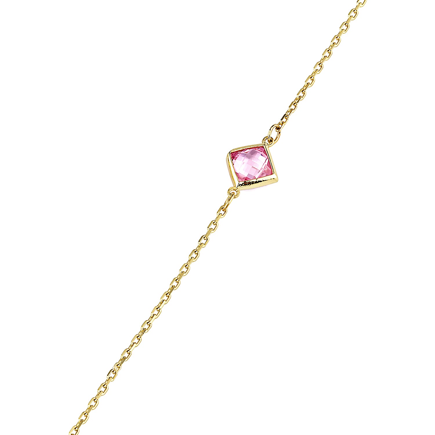 9ct Yellow Gold Multi Colour Cushion Cut Cubic Zirconia Station Necklace