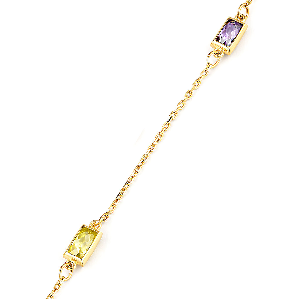 9ct Yellow Gold Multi Colour Emerald Cut Cubic Zirconia Station Necklace