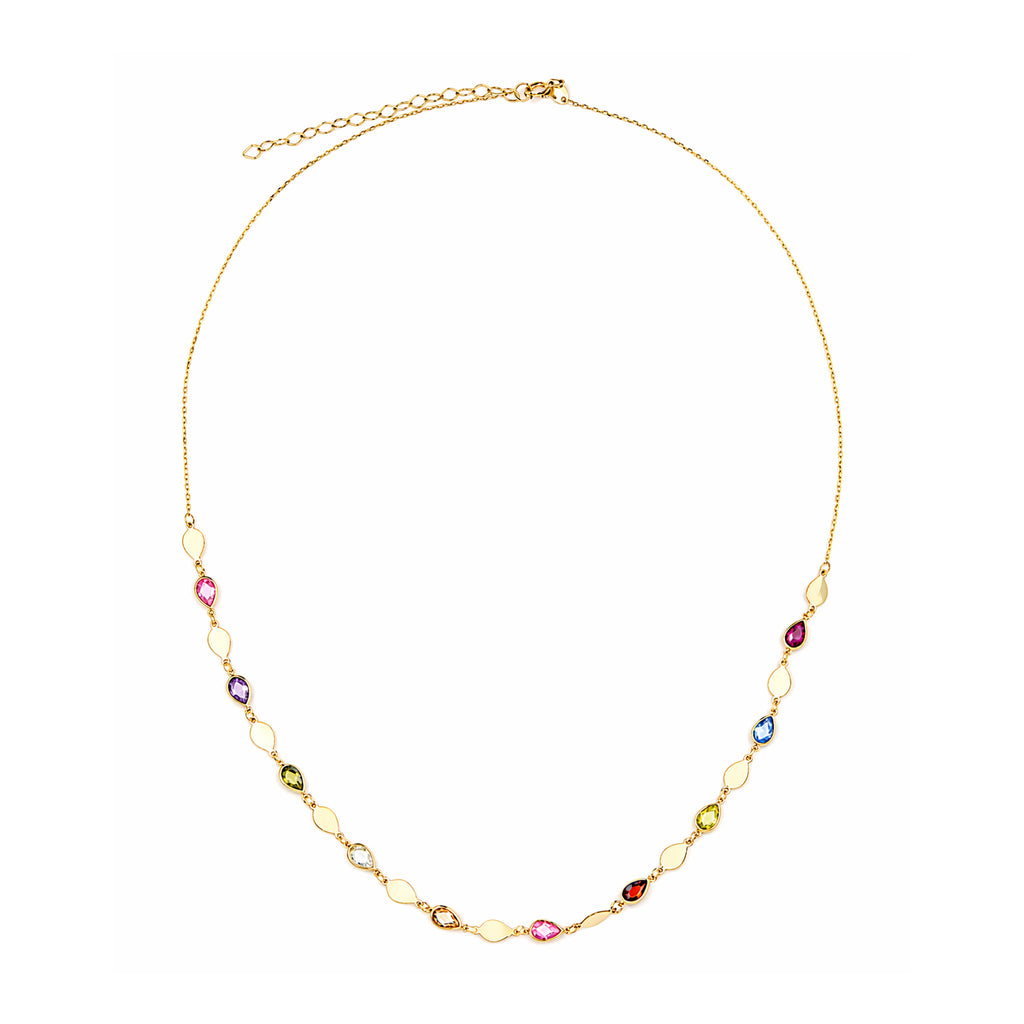 9ct Yellow Gold Multi Colour Pear Cut Cubic Zirconia Station Necklace