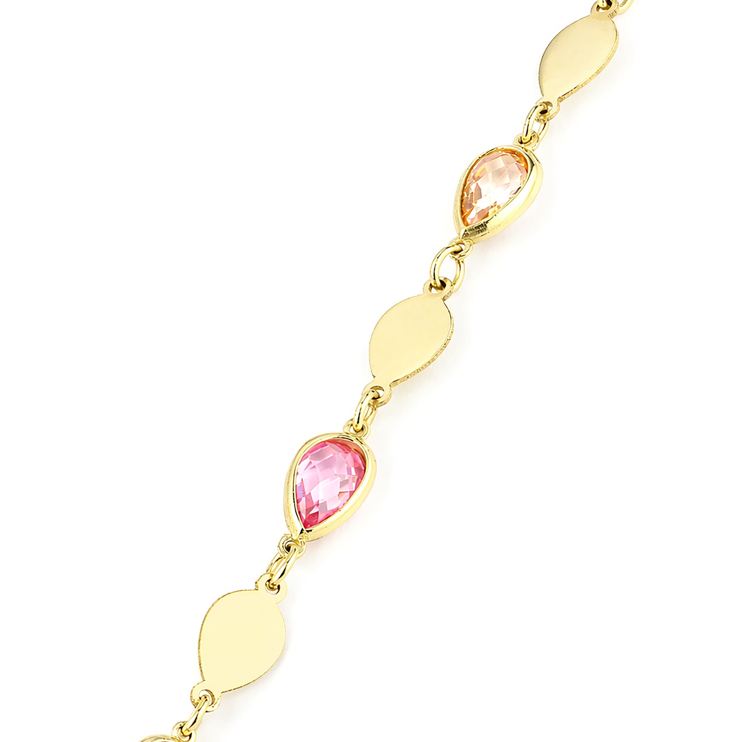9ct Yellow Gold Multi Colour Pear Cut Cubic Zirconia Station Necklace