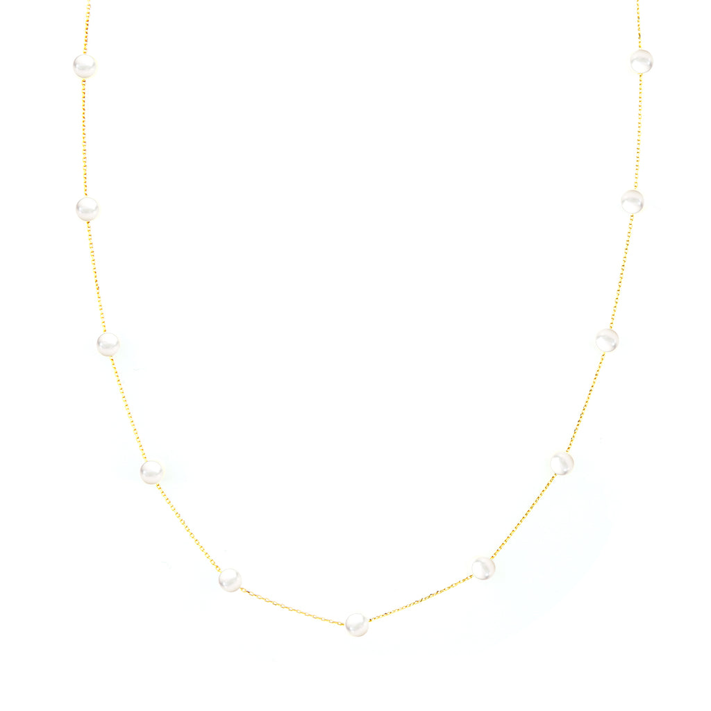 9ct Yellow Gold Pearl Station Necklace