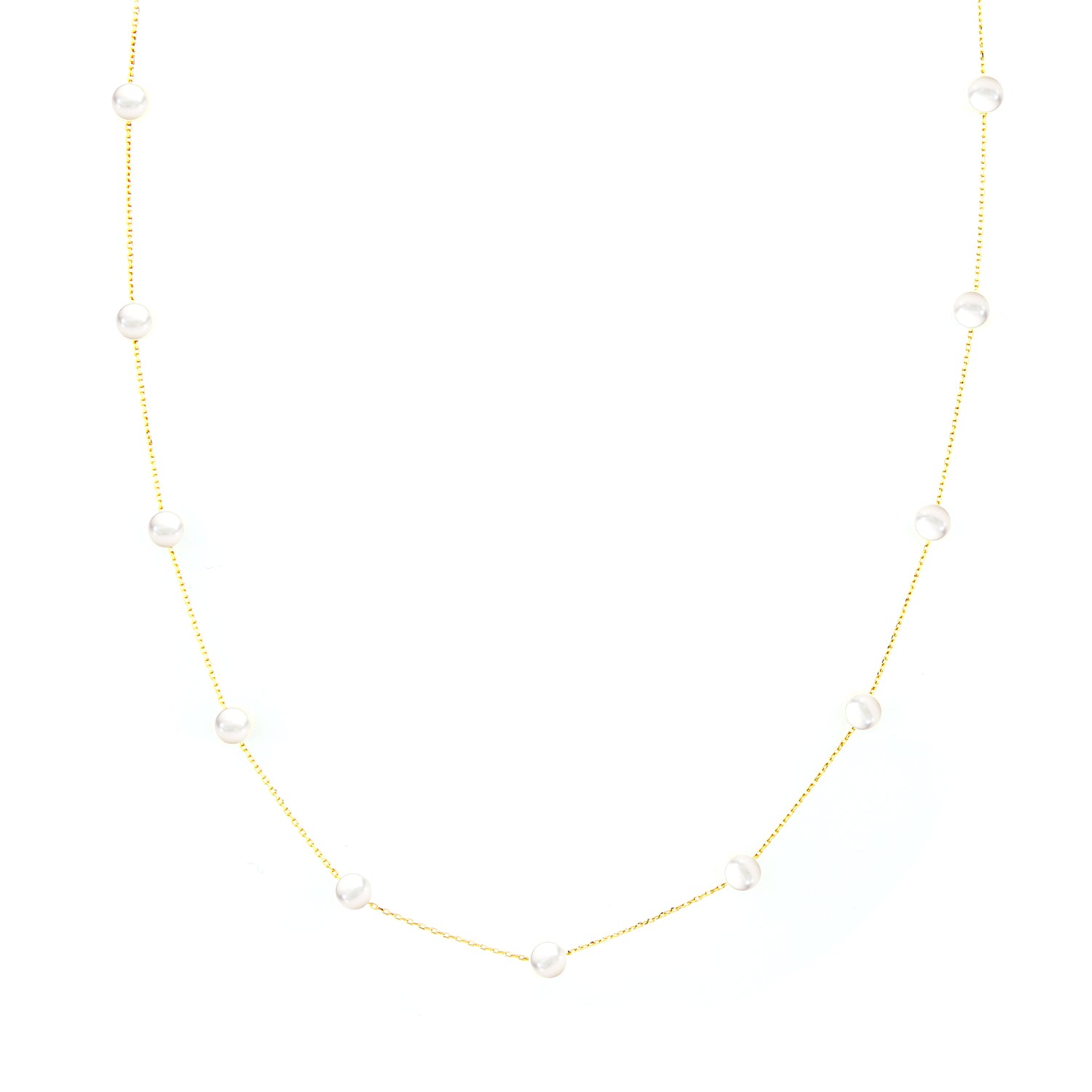 9ct Yellow Gold Pearl Station Necklace