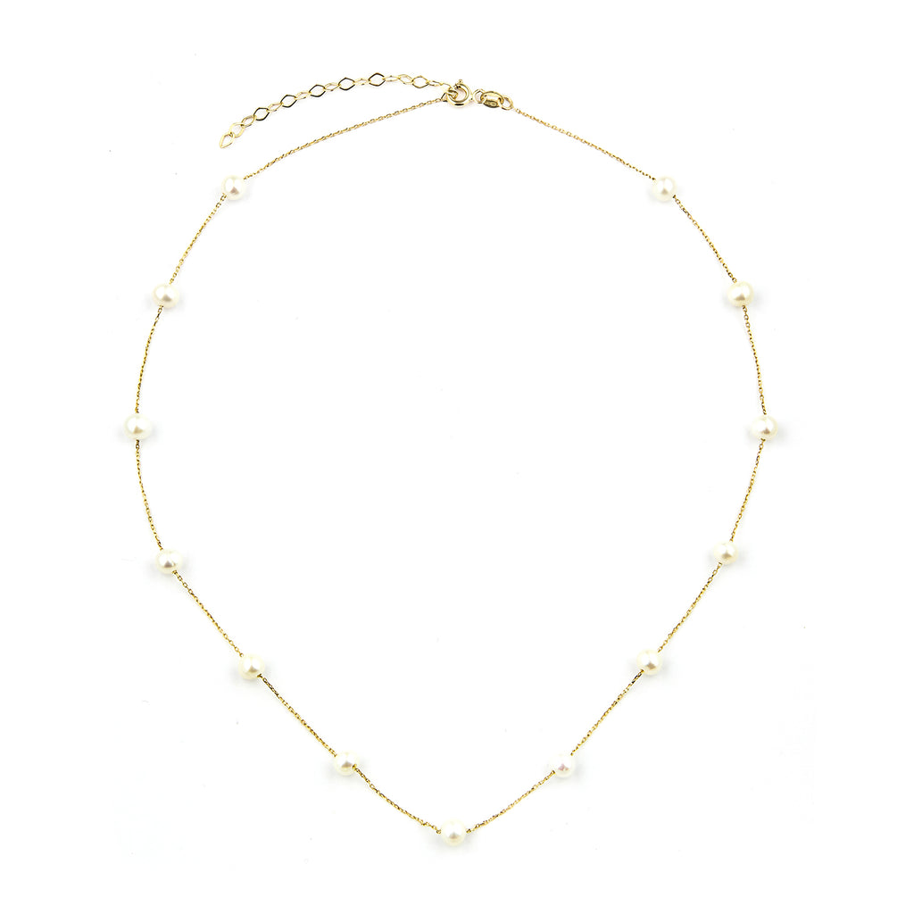 9ct Yellow Gold Pearl Station Necklace