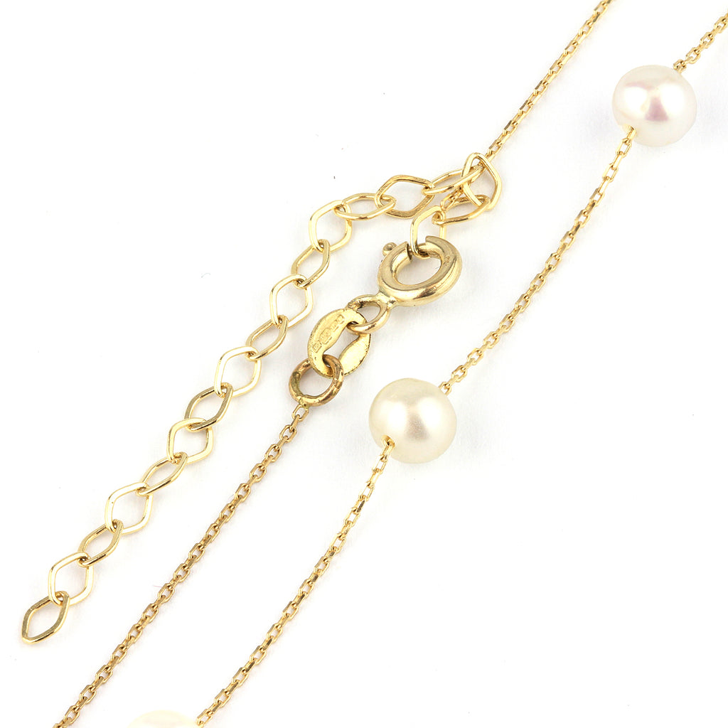 9ct Yellow Gold Pearl Station Necklace