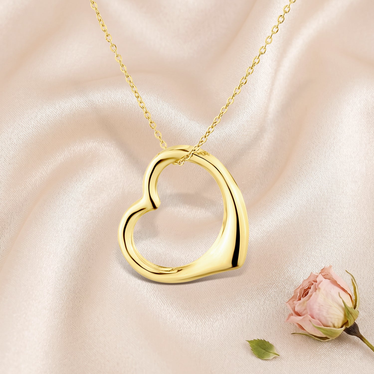 9ct Yellow Gold Floating Heart Pendant Necklace