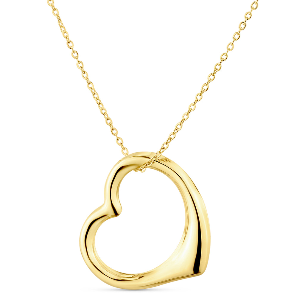 9ct Yellow Gold Floating Heart Pendant Necklace