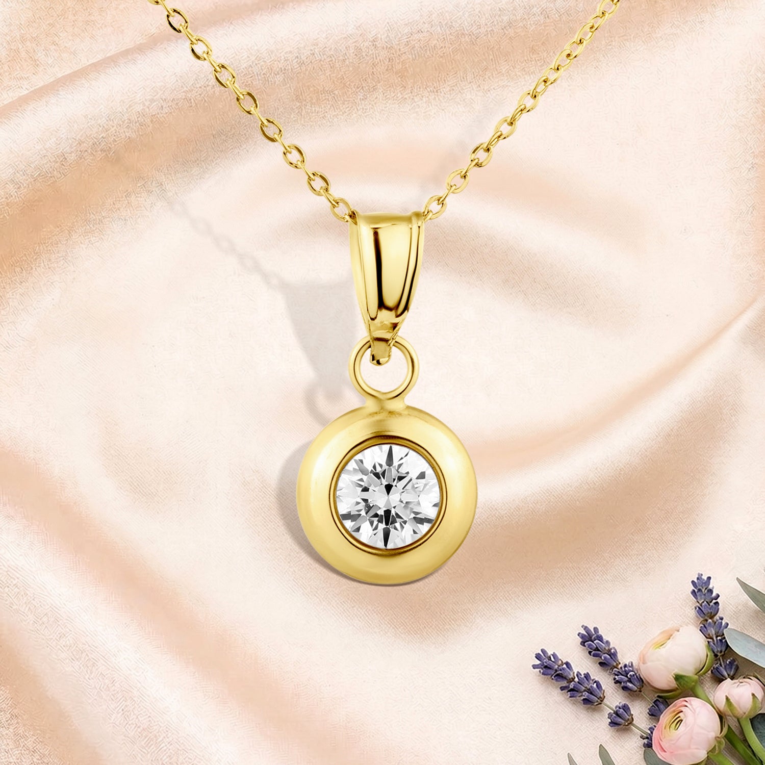 9ct Yellow Gold Cubic Zirconia Solitaire Pendant Necklace