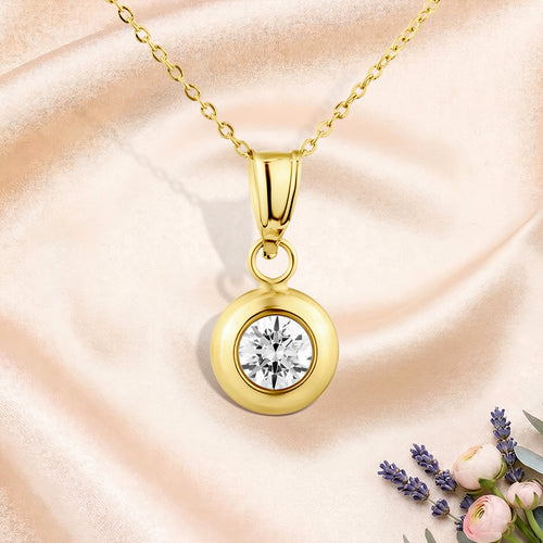 9ct Yellow Gold Cubic Zirconia Solitaire Pendant Necklace