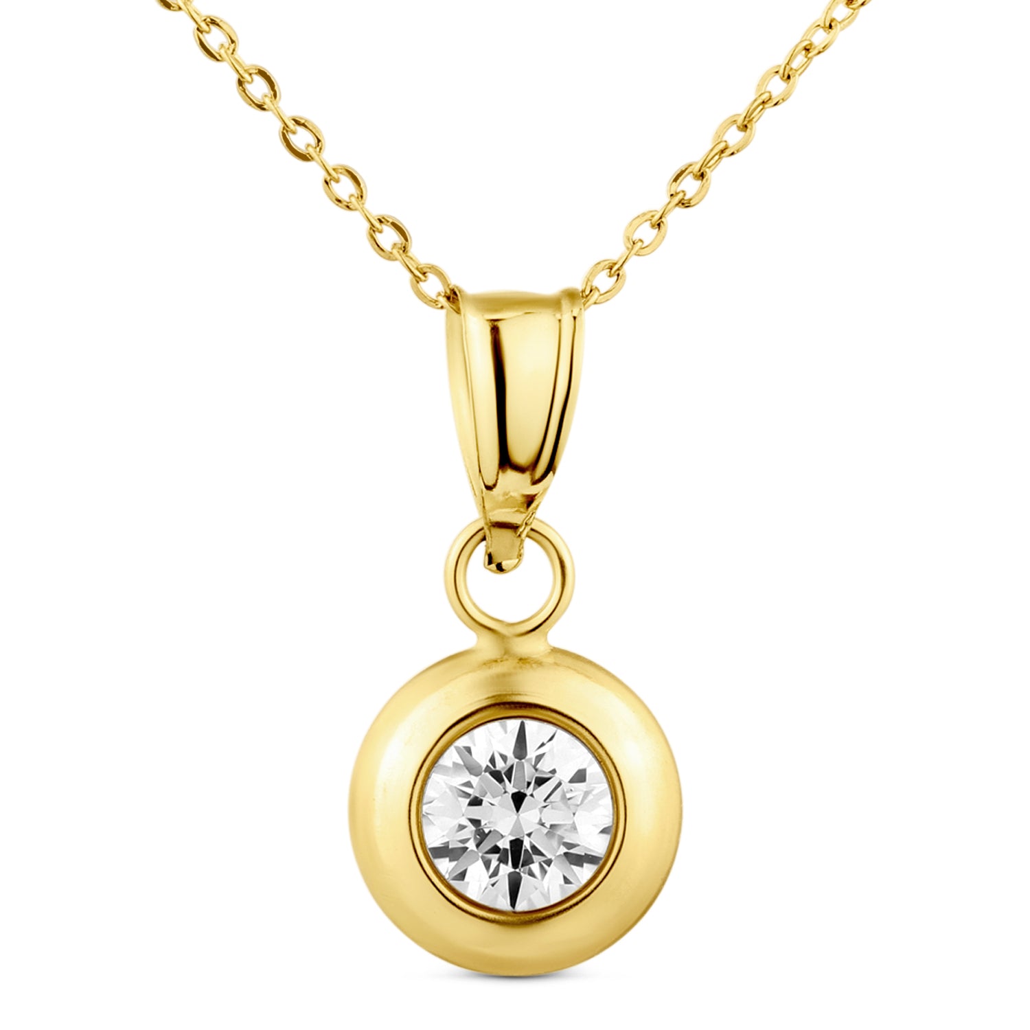 9ct Yellow Gold Cubic Zirconia Solitaire Pendant Necklace