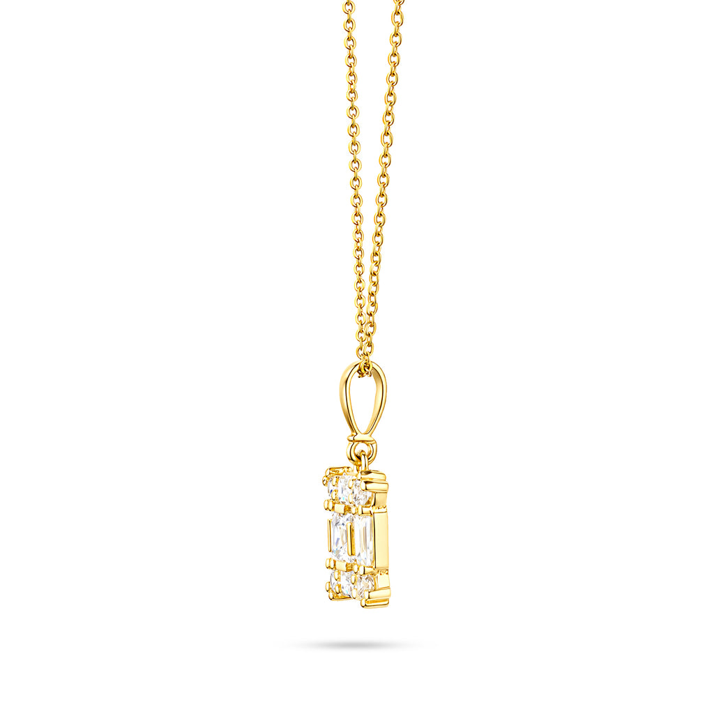 9ct Yellow Gold Cubic Zirconia Baguette Square Cluster Pendant