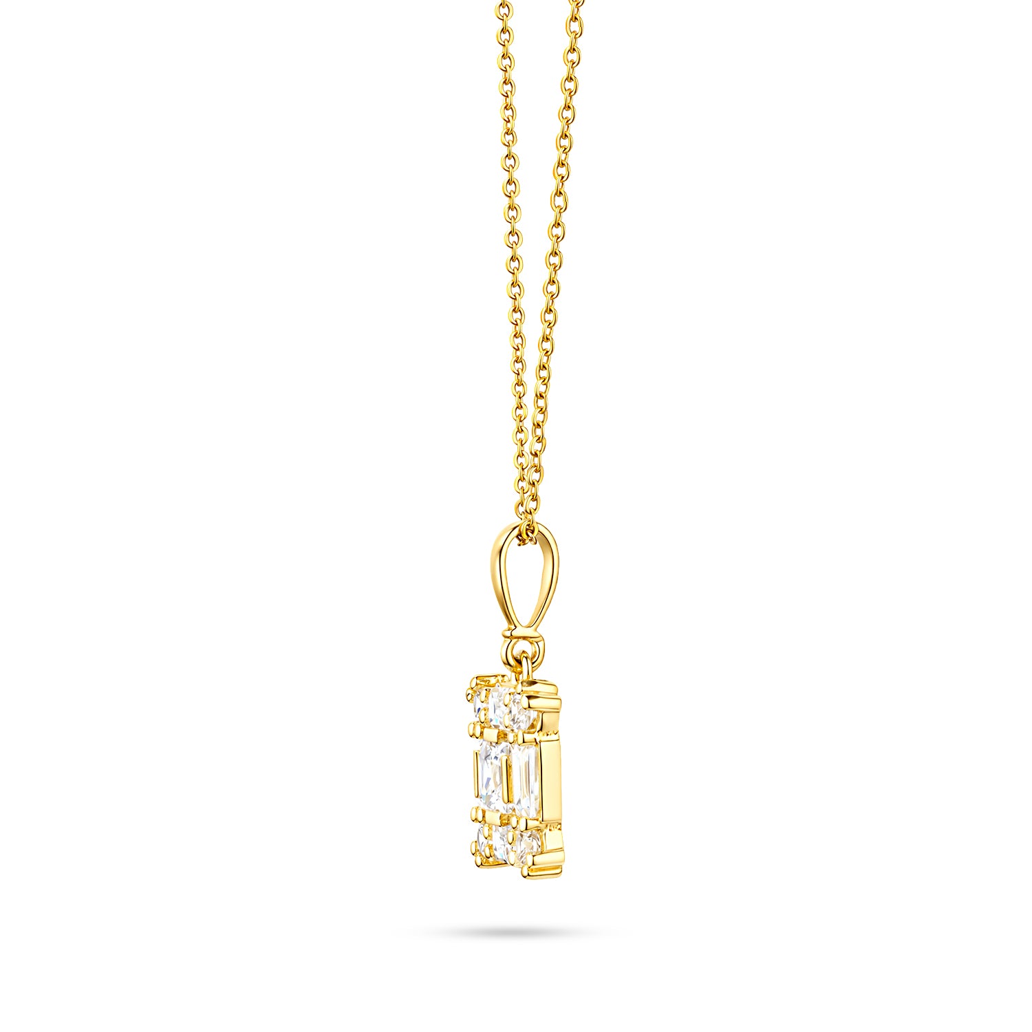9ct Yellow Gold Cubic Zirconia Baguette Square Cluster Pendant