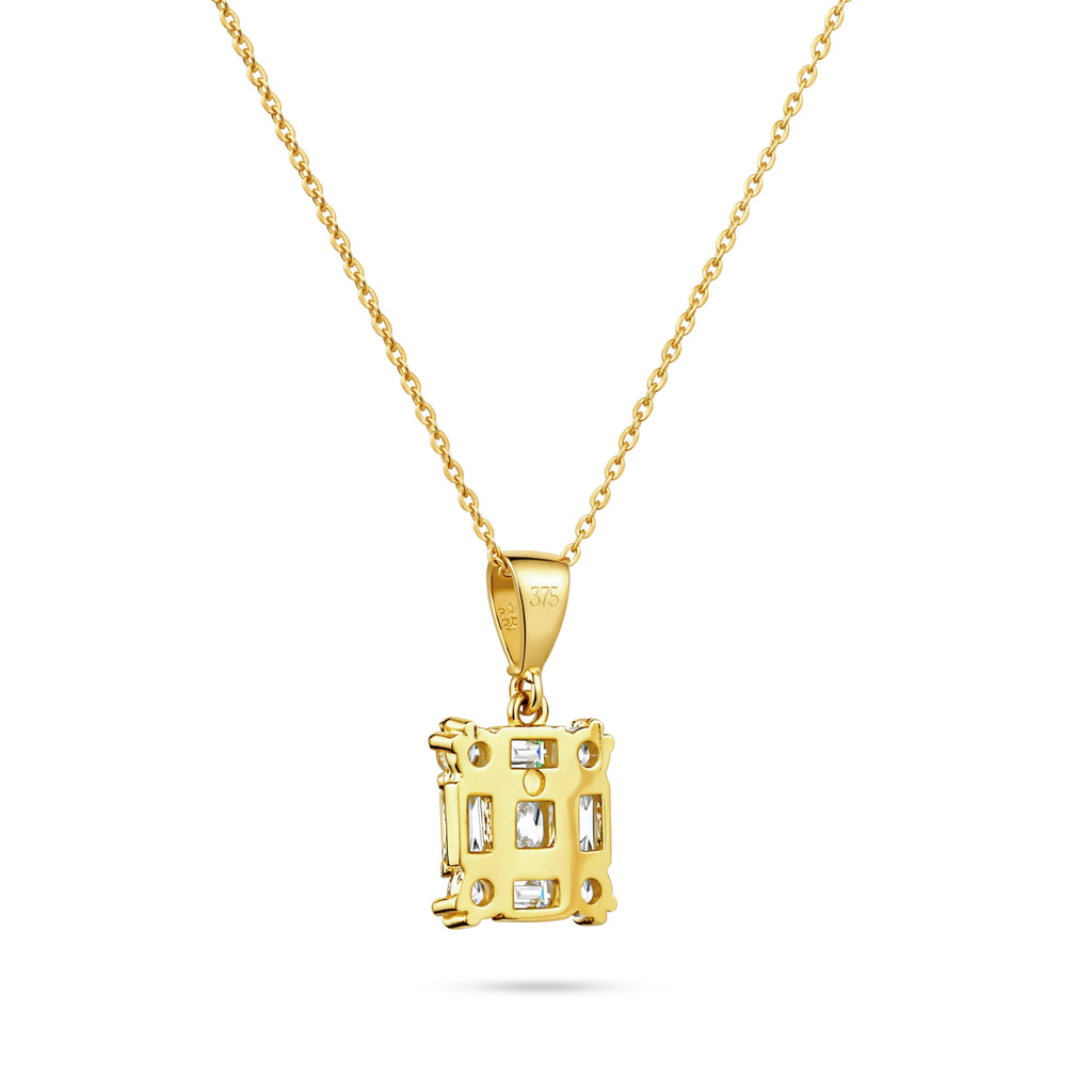 9ct Yellow Gold Cubic Zirconia Baguette Square Cluster Pendant