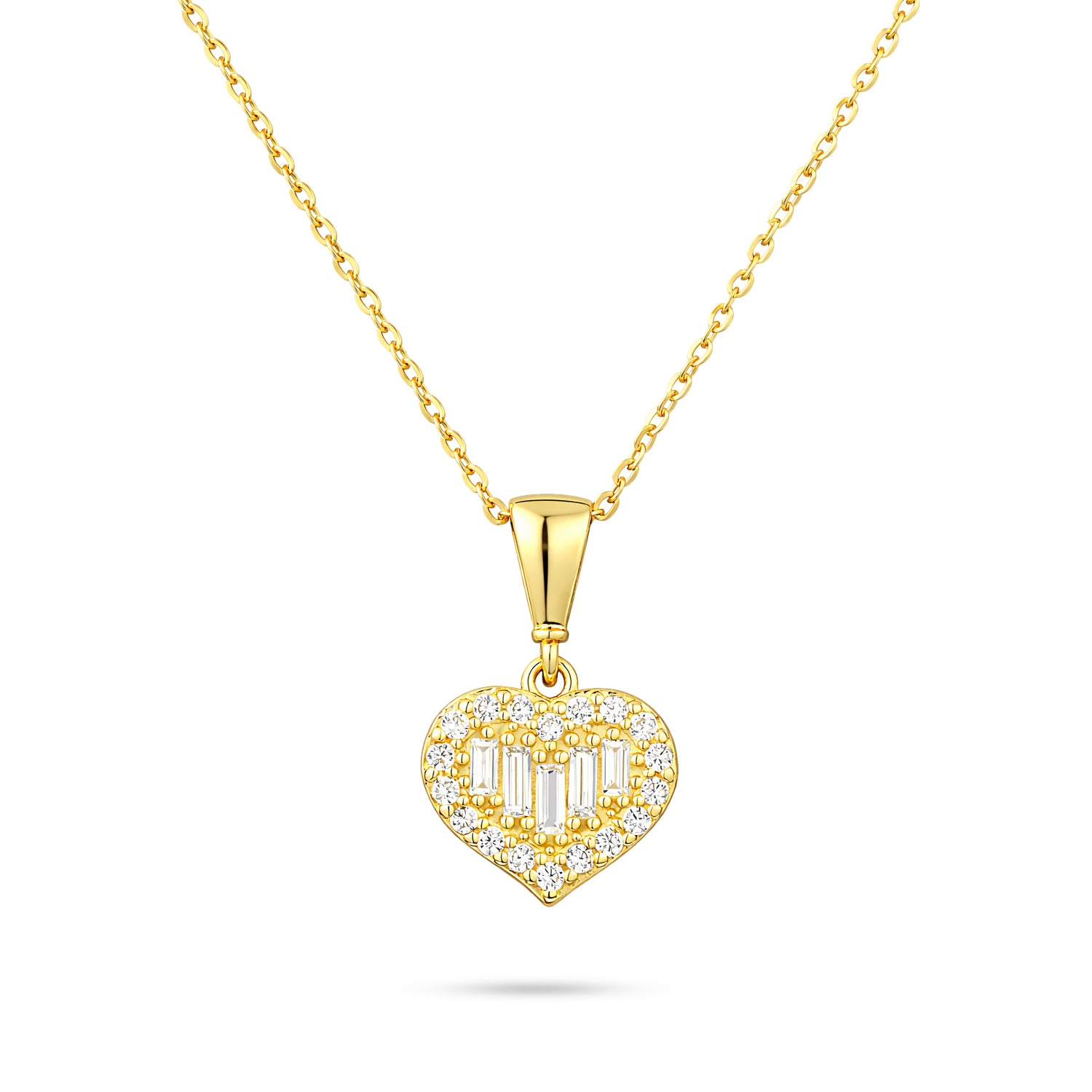 9ct Yellow Gold CZ Baguette Heart Shape Pendant Necklace