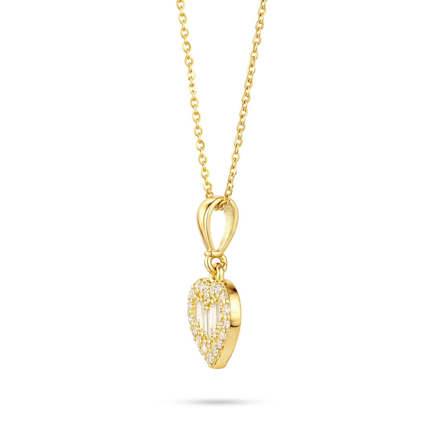 9ct Yellow Gold CZ Baguette Heart Shape Pendant Necklace