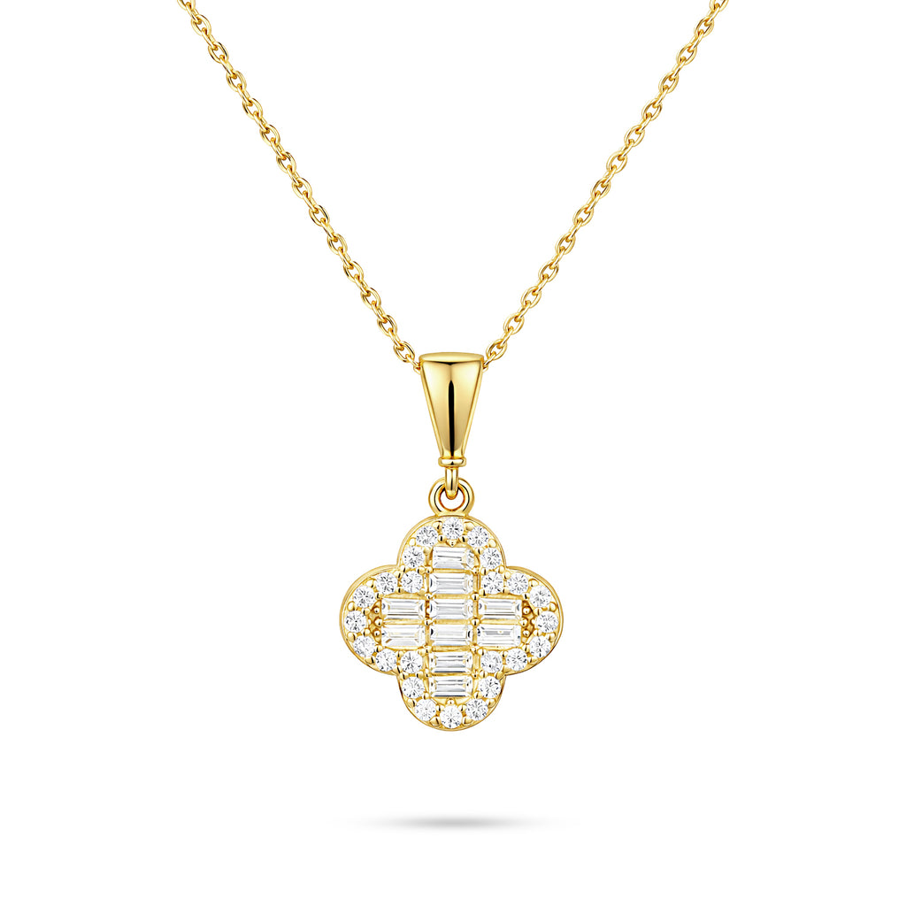 9ct Yellow Gold Cubic Zirconia Baguette Quatrefoil Pendant
