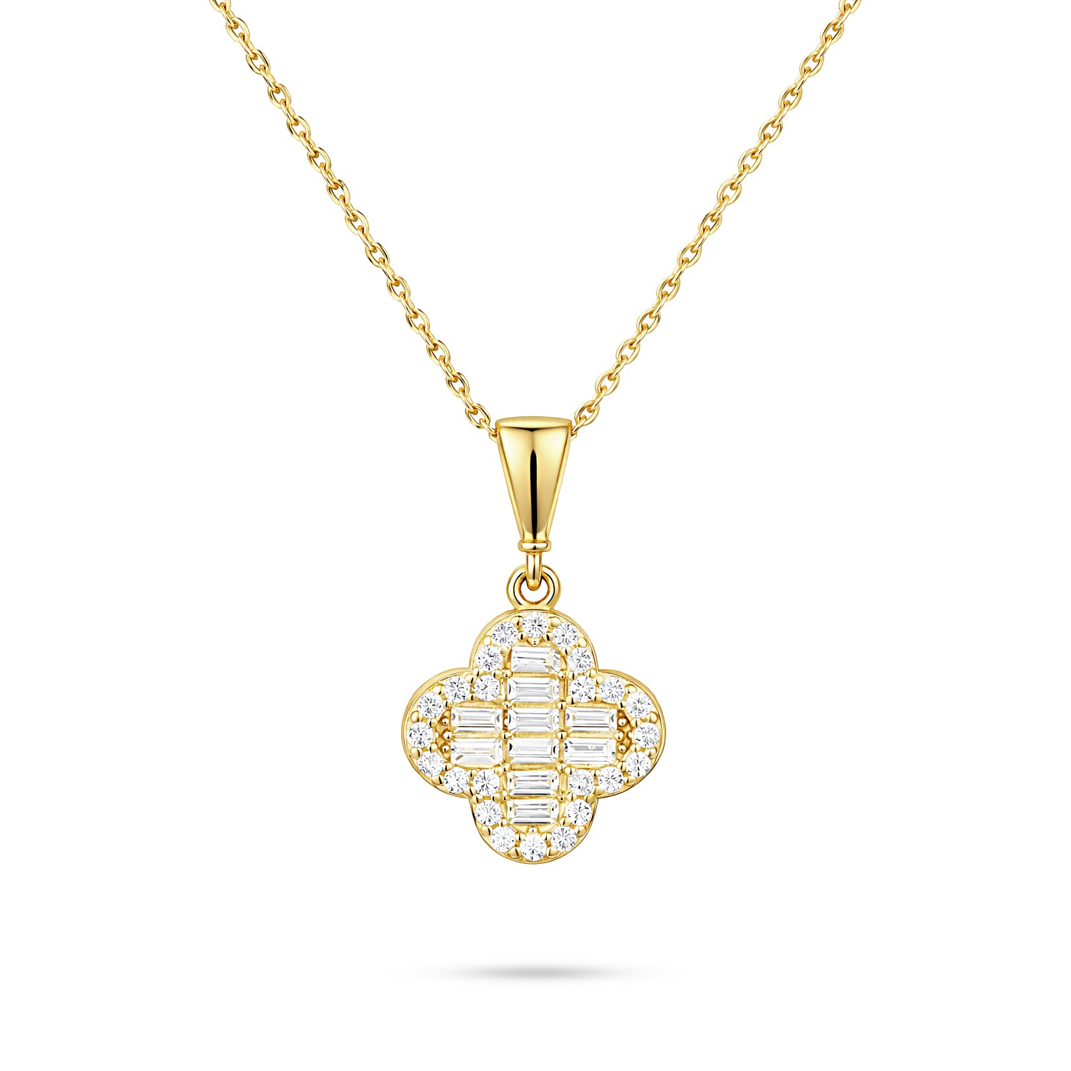 9ct Yellow Gold Cubic Zirconia Baguette Quatrefoil Pendant
