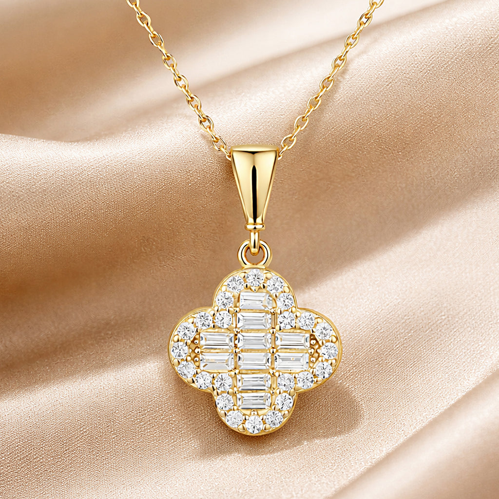 9ct Yellow Gold Cubic Zirconia Baguette Quatrefoil Pendant